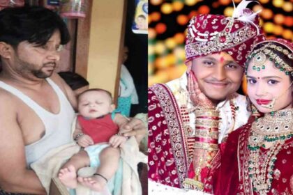 file photo of Ankit Patwa and wife Ria from Pratapgarh tragedy, with their baby seen in arms of a local man