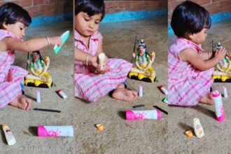 viral-video-child-does-makeup-of-mahadev-statue-bholenath